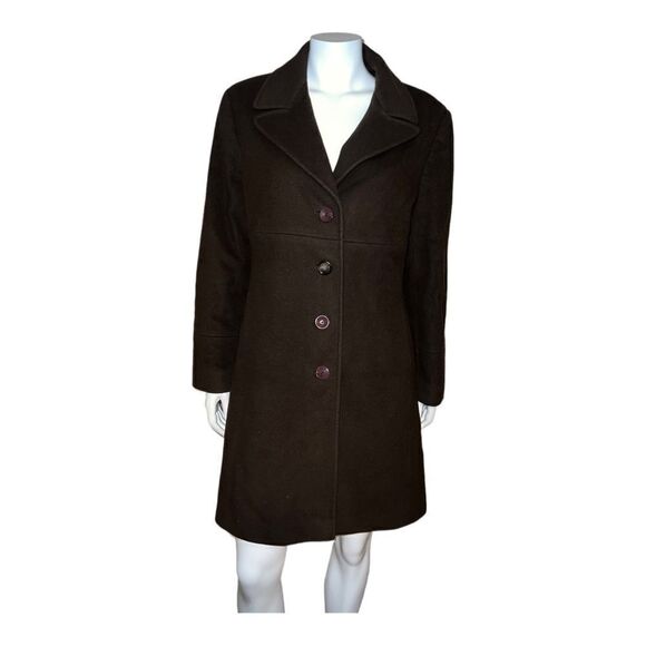 Larry Levine Vintage Espresso Brown Wool Single-Breasted Coat Sz 14 EUC - Picture 1 of 9